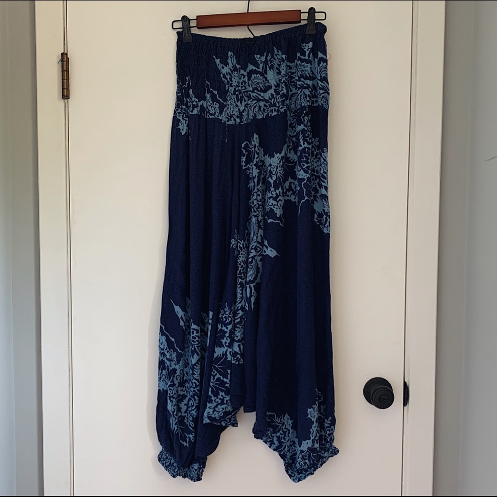 Navy Harem Pants With Floral Design